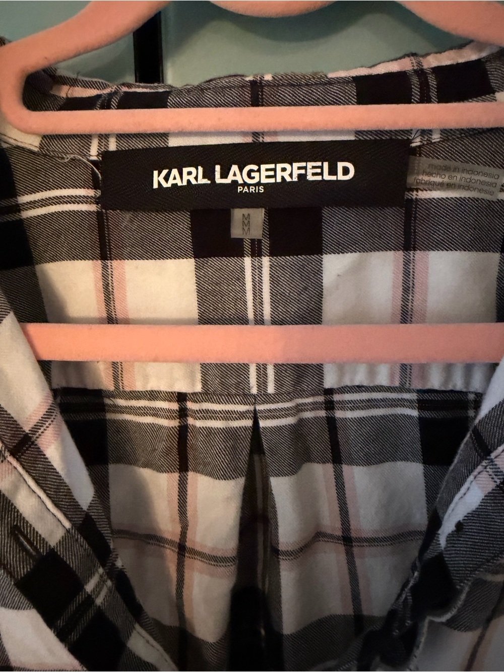 Karl Lagerfeld Black and White Plaid Button-Front Shirt - Picture 3 of 4